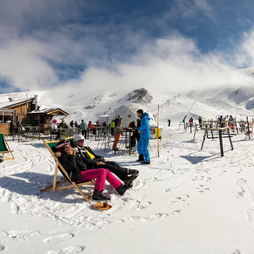 Skiing resort on mountain slope in Andorra