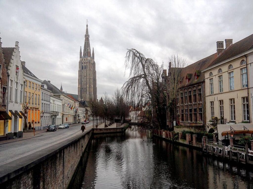 River view in the winter in Bruges, Belgium