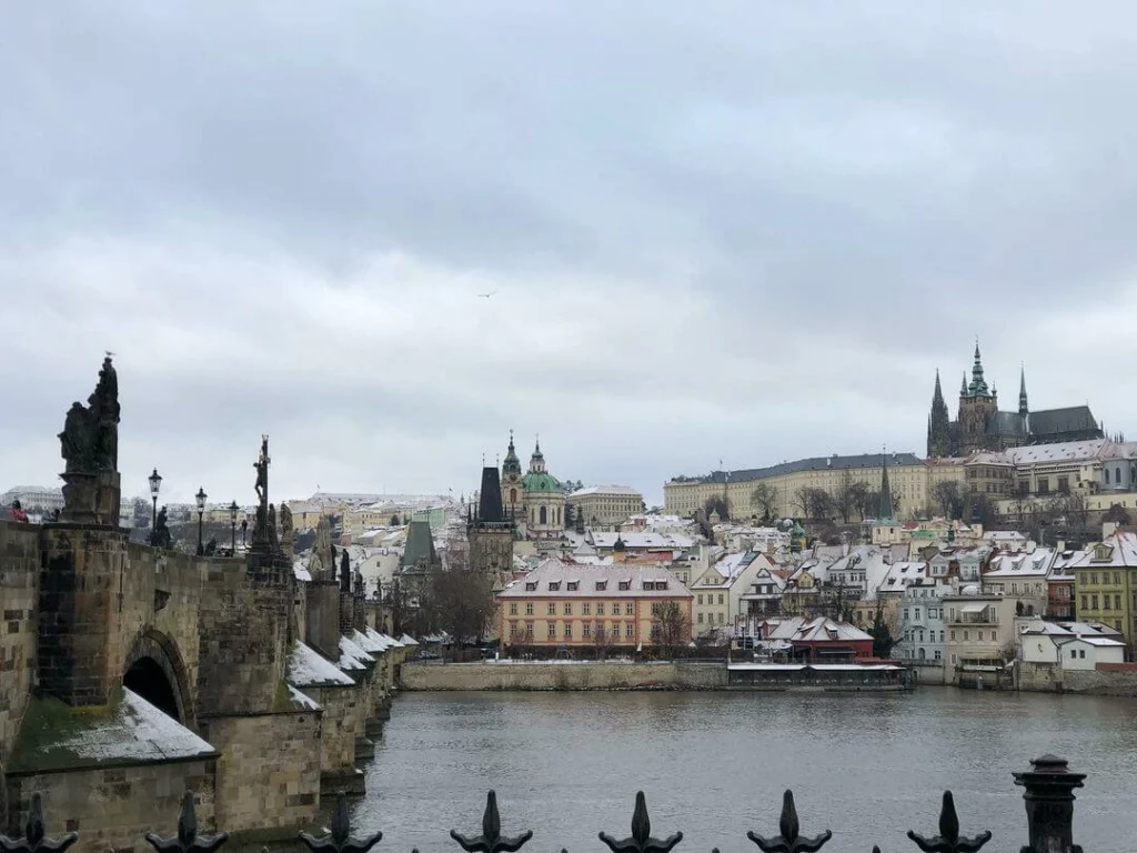 Prague bridge in the winter