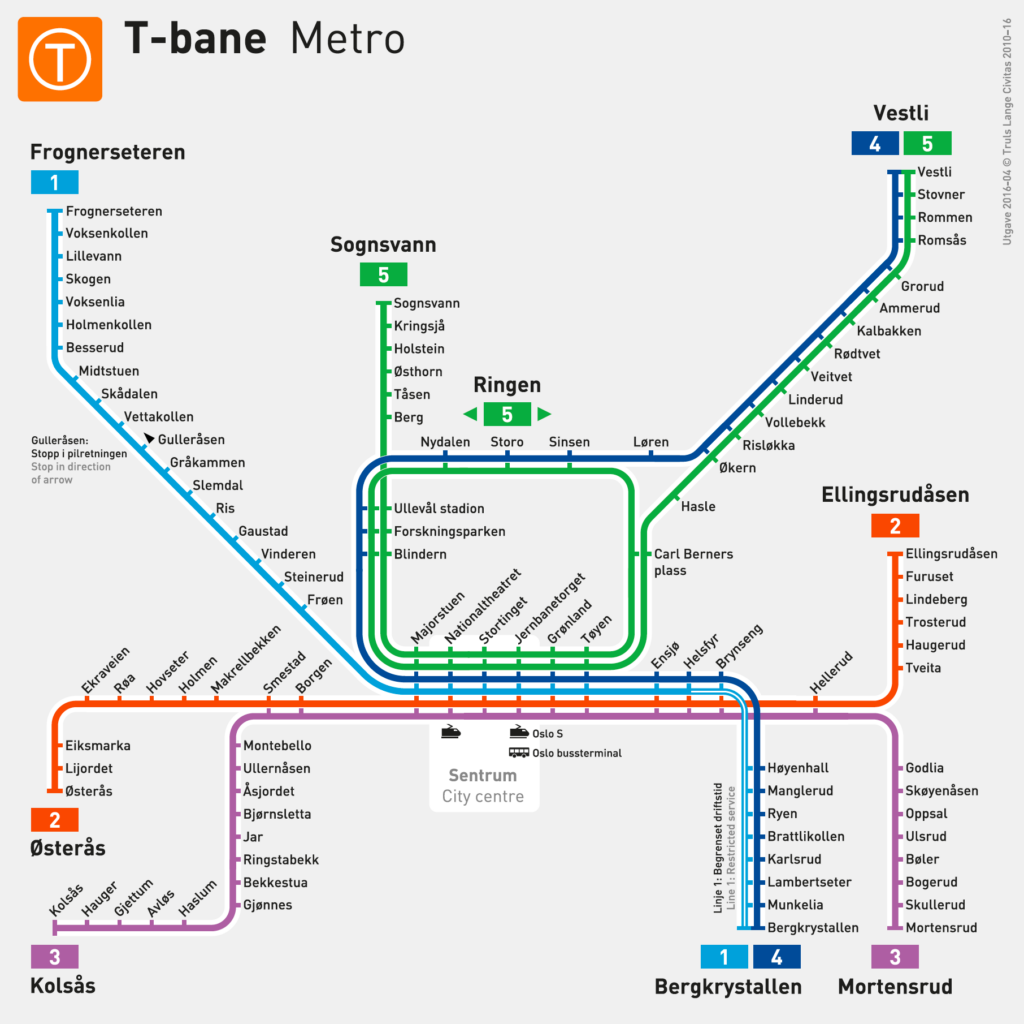 Oslo Metro map (T-Bane)