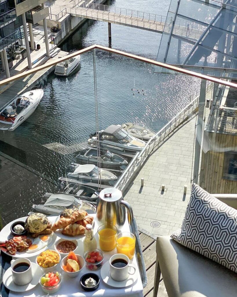 The Thief breakfast on the balcony, Oslo, Norway
