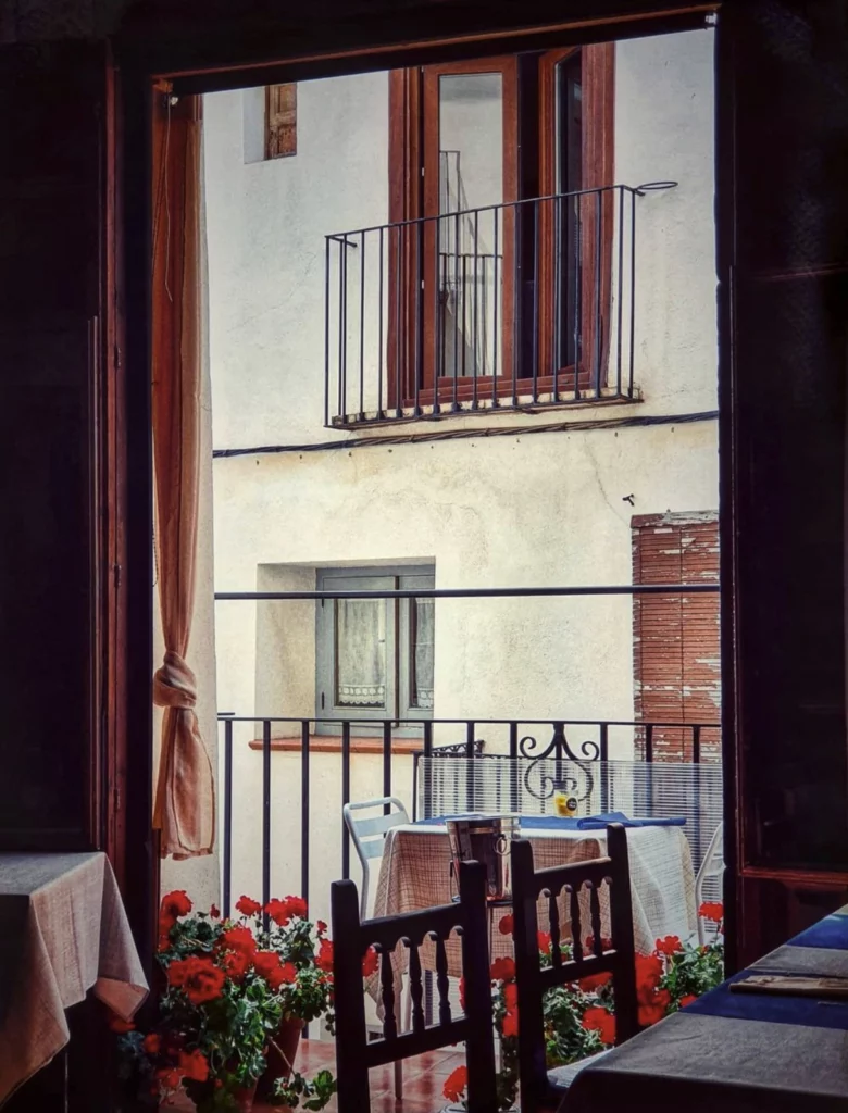 Casa Roque restaurant window view, Morella, Spain