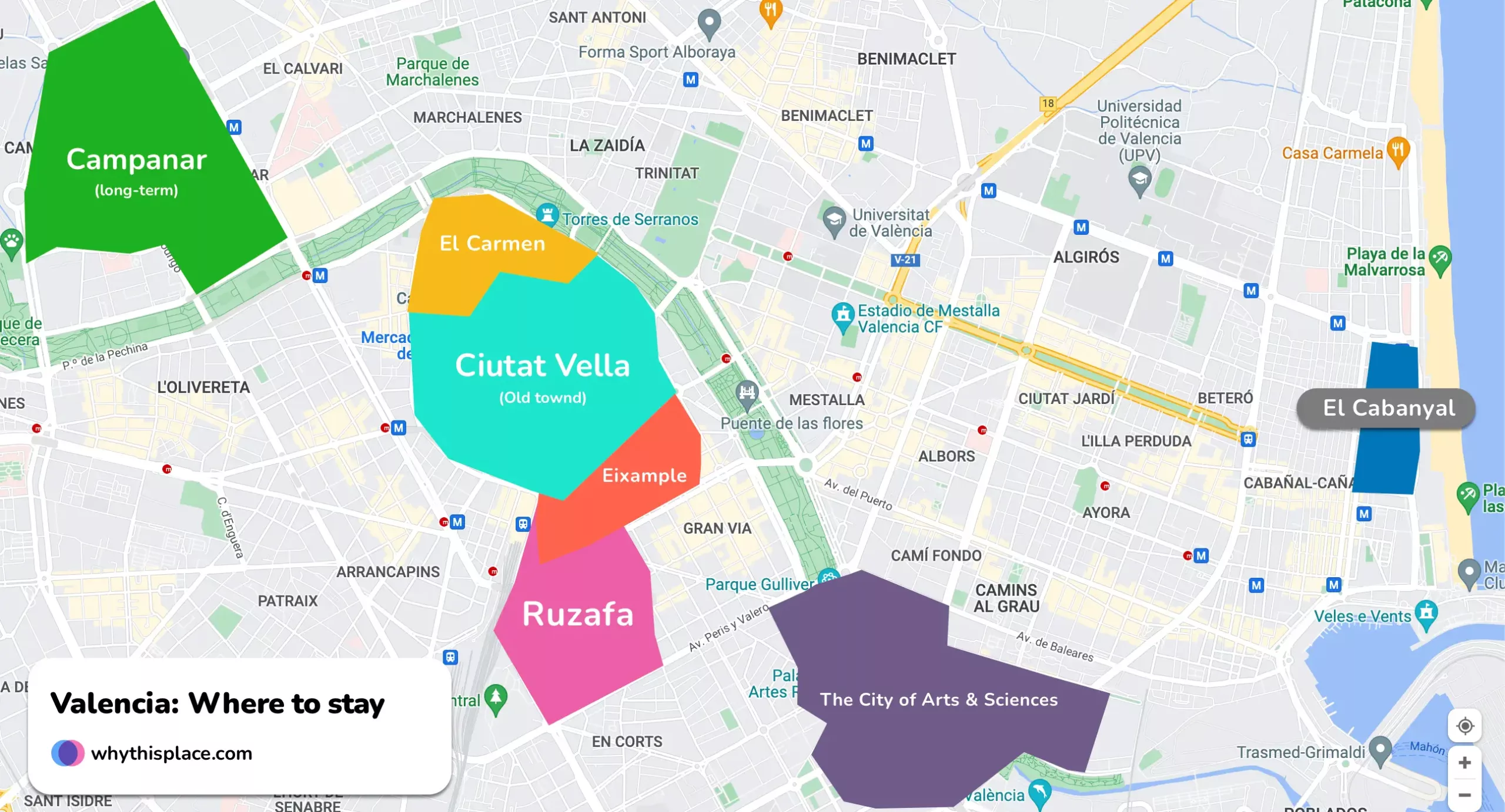 Valencia neighborhoods map, Spain