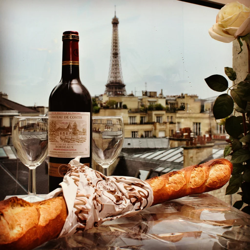 Wine, Eiffel tower, Paris.