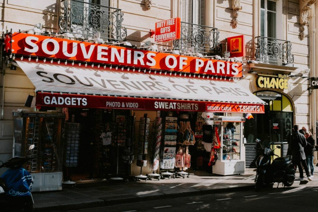 Souvenir shops in Paris.